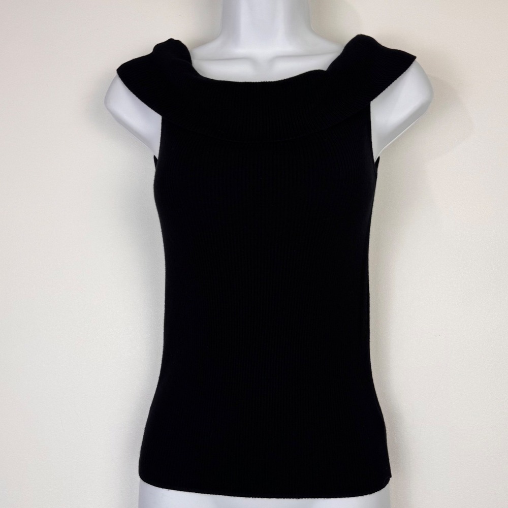 Express Knit Top Women Medium Black Sleeveless Ribbed Bardot Foldover